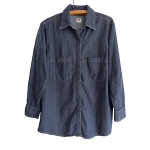 LEVIS Women’s Indigo Blue Jean Denim Button Down Heritage Shirt | Sz L